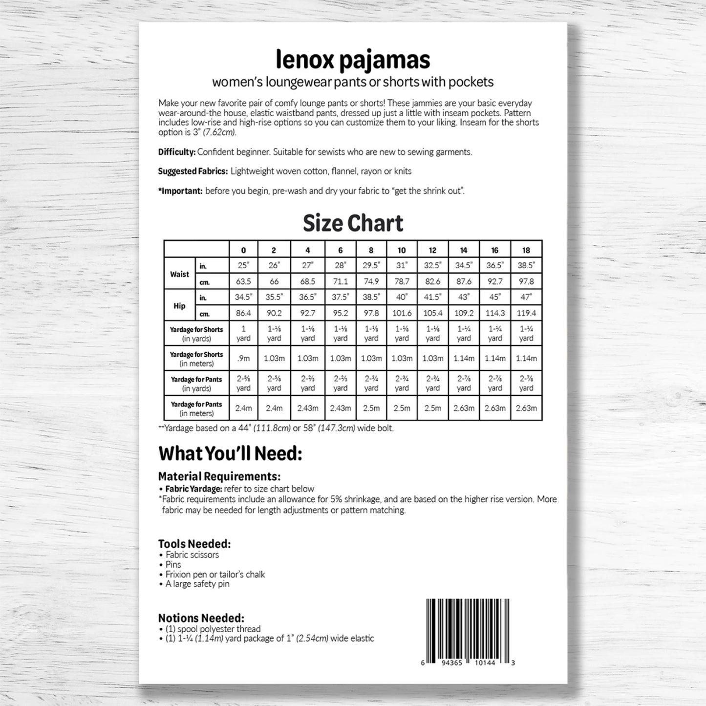 Lenox Pajamas Sewing Pattern