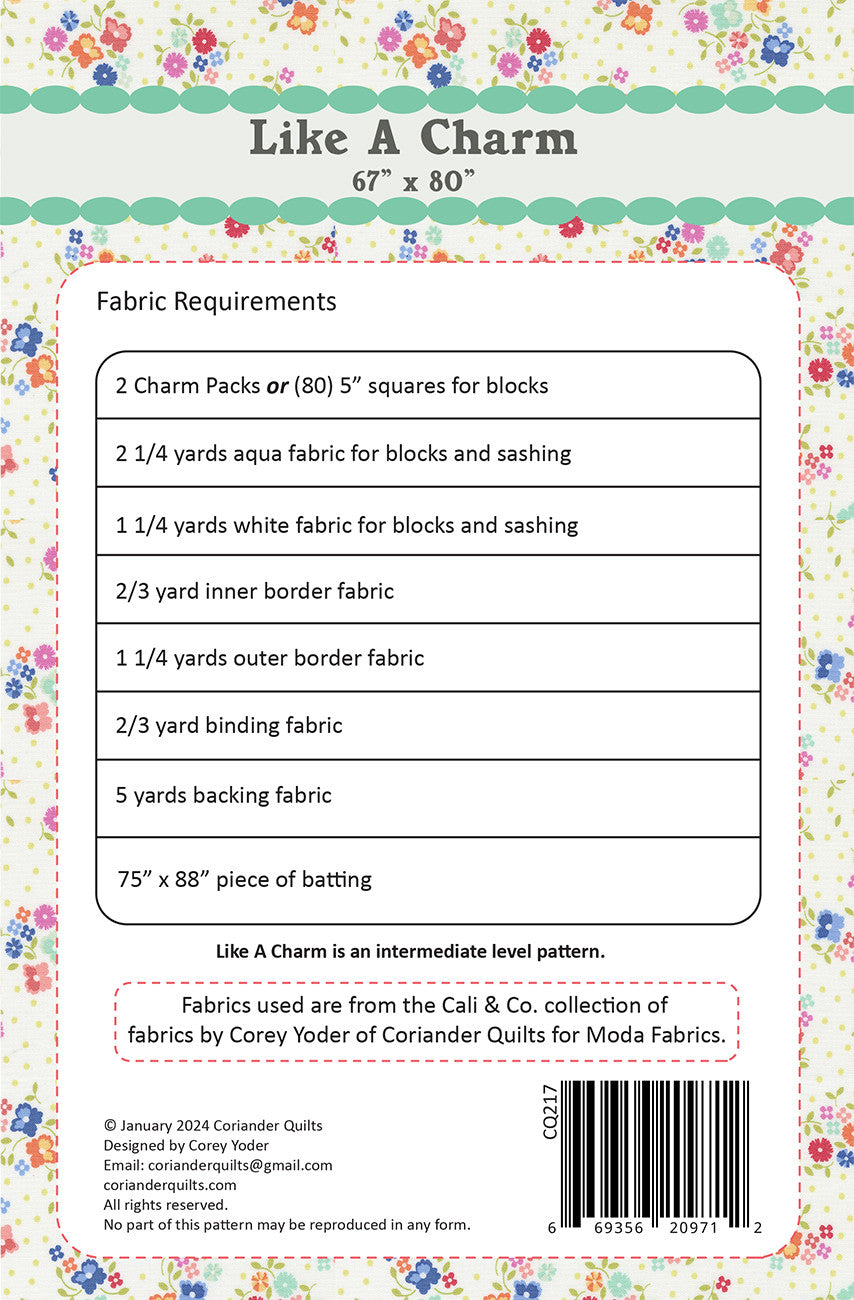 Like a Charm Quilt Pattern by Coriander Quilts - Special Order