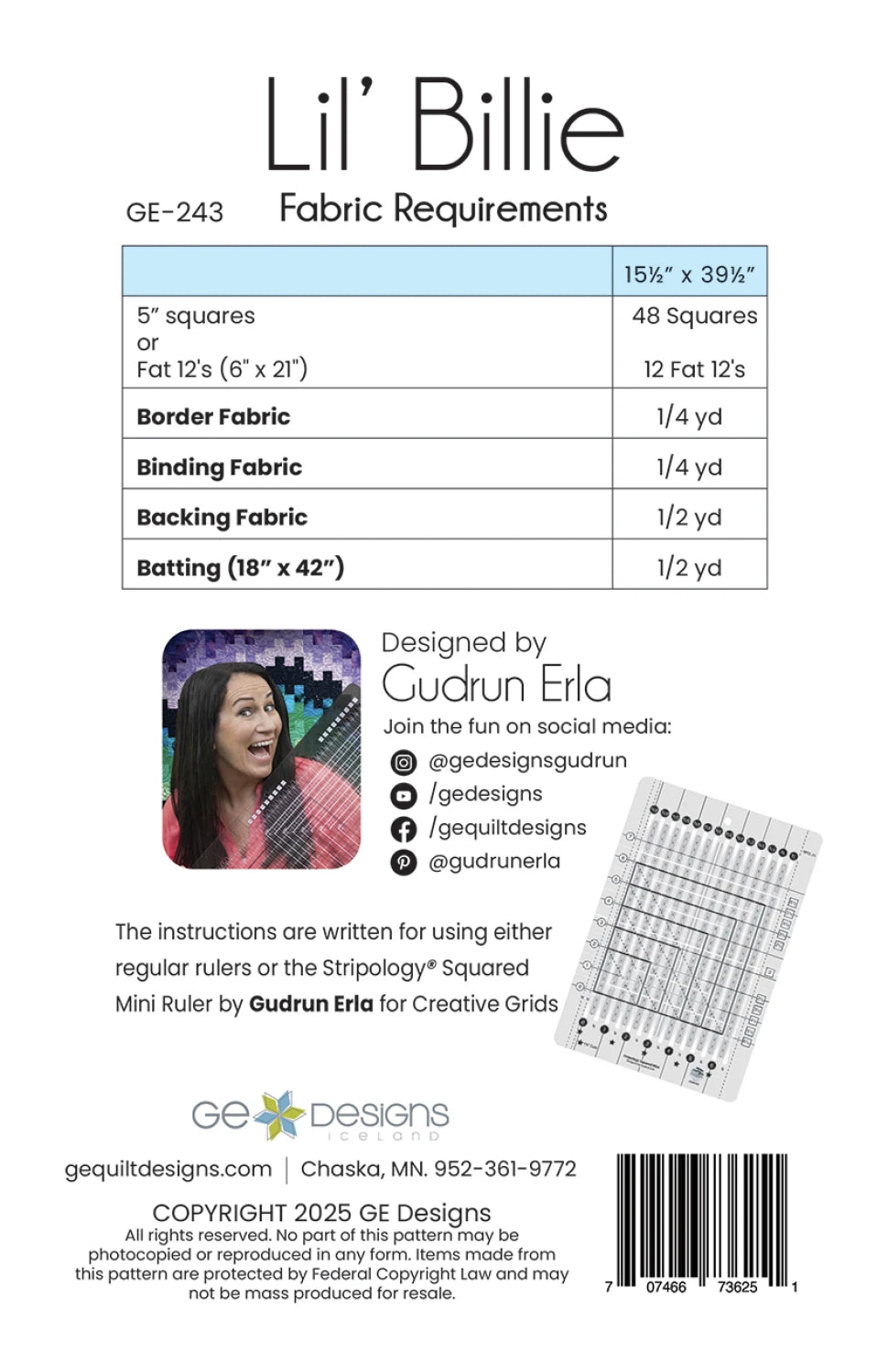 Lil' Billie Table Runner Pattern by GE Designs