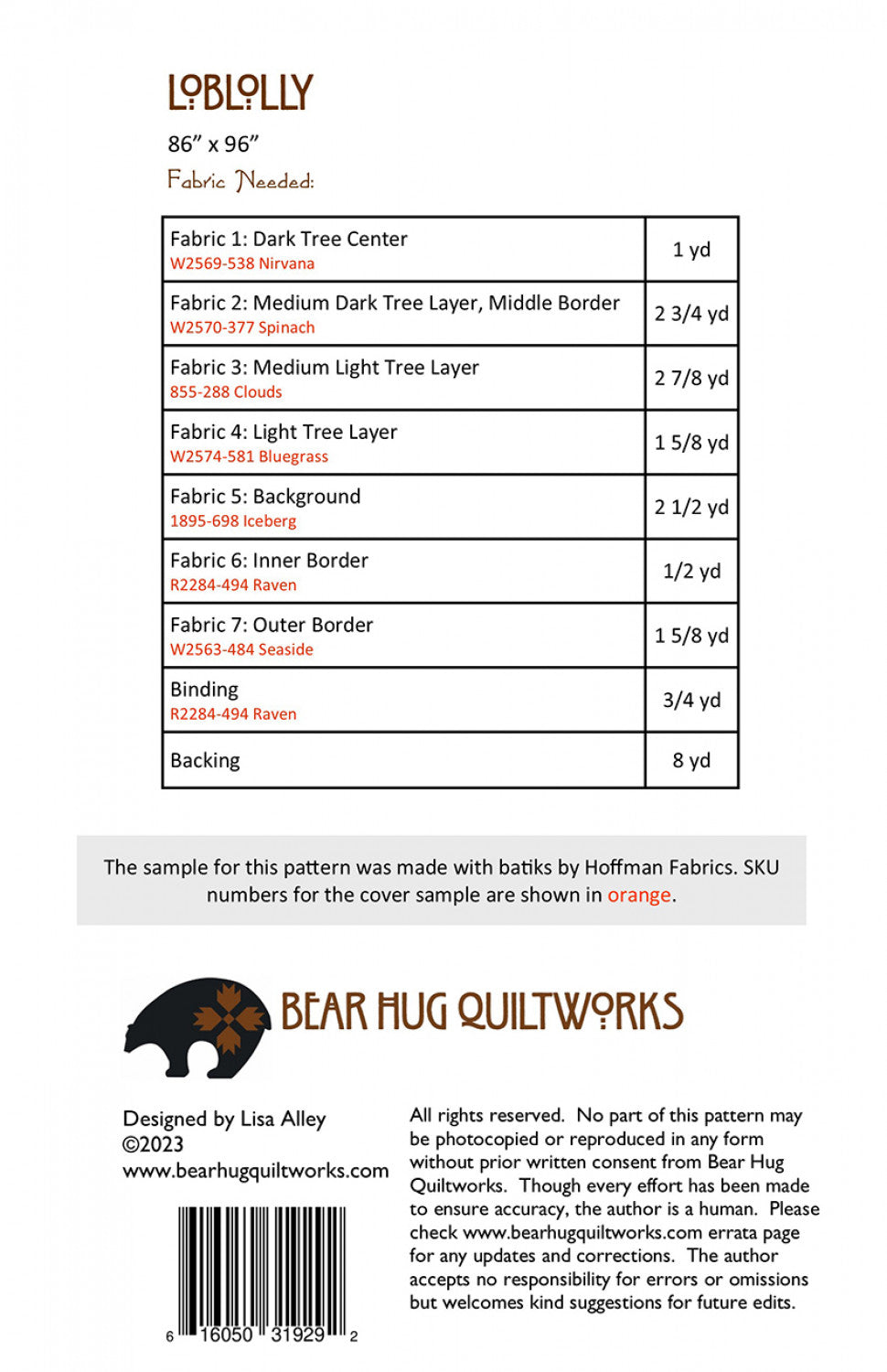 Loblolly # BHQ-282 - Special Order