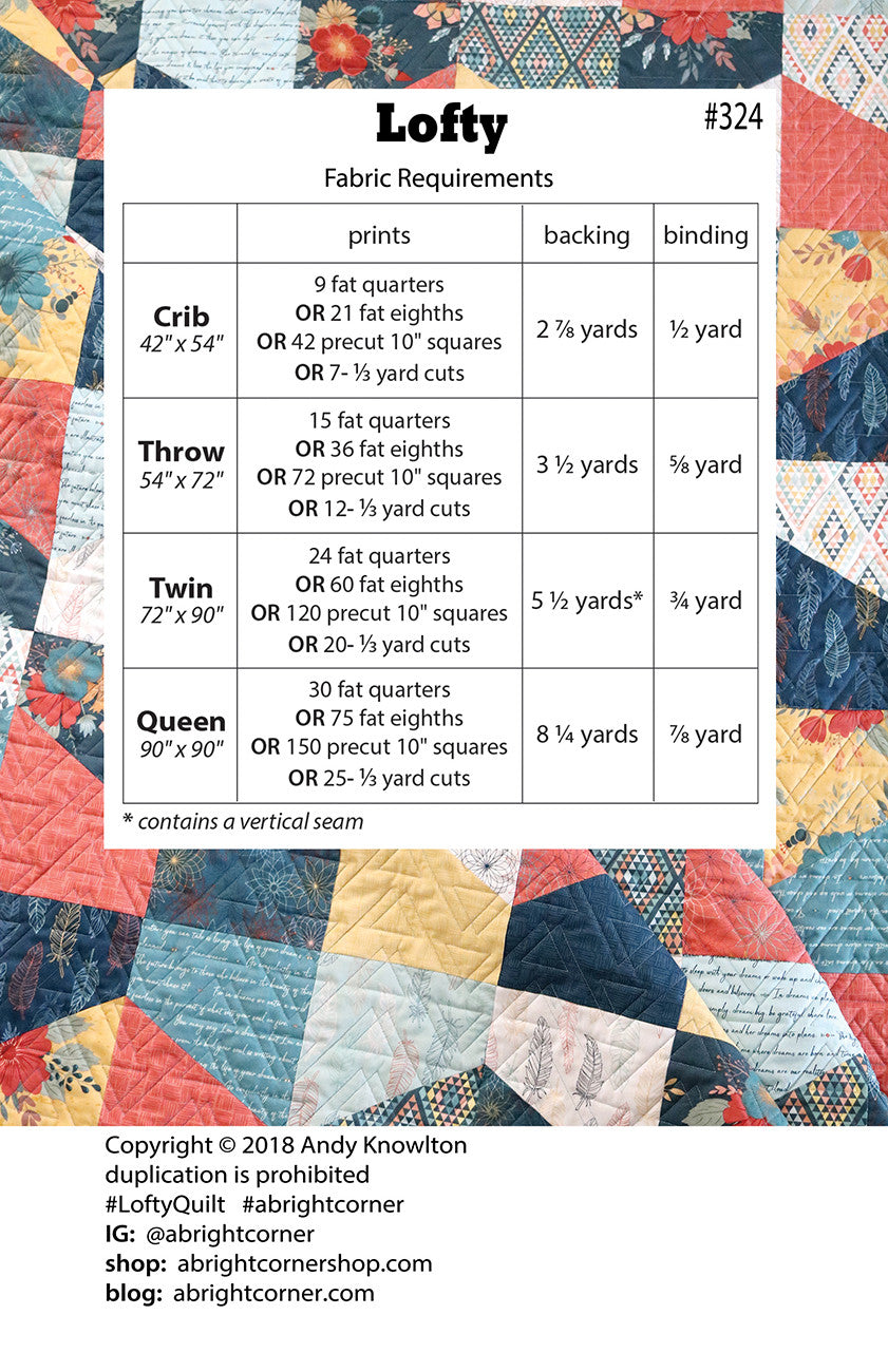 Lofty Quilt Pattern by A Bright Corner - AKBC324 -