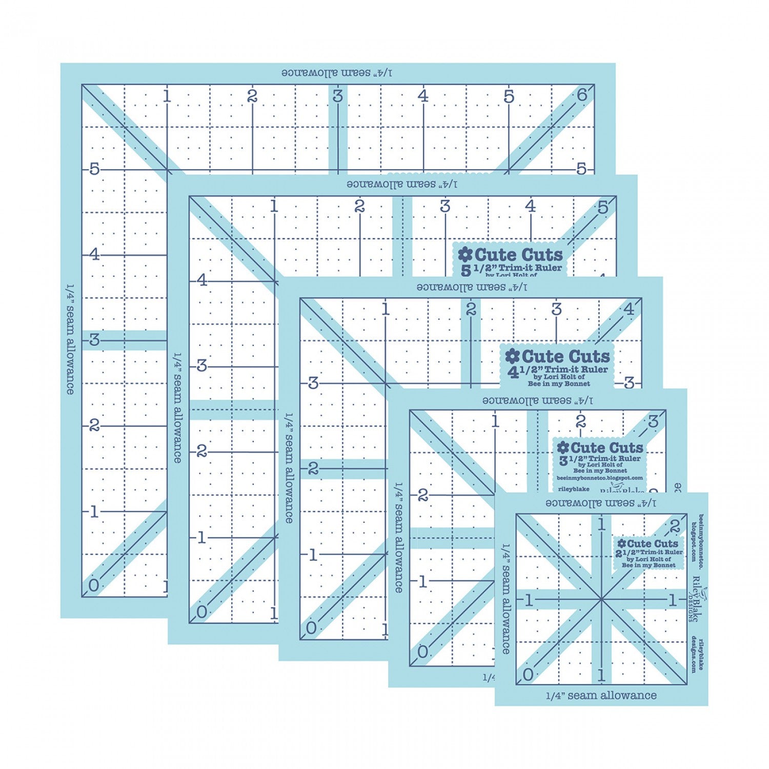 Lori Holt Trim-It Square Ruler Pack - 2-1/2in,3-1/2in,4-1/2in,5-1/2in,6-1/2in # STTI-6018 - Special Order