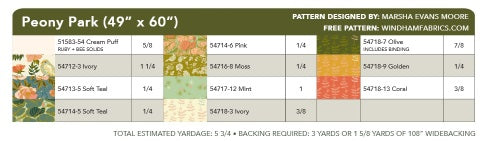 Lush Life by Jennifer Moore : Peony Park Quilt Kit - Light