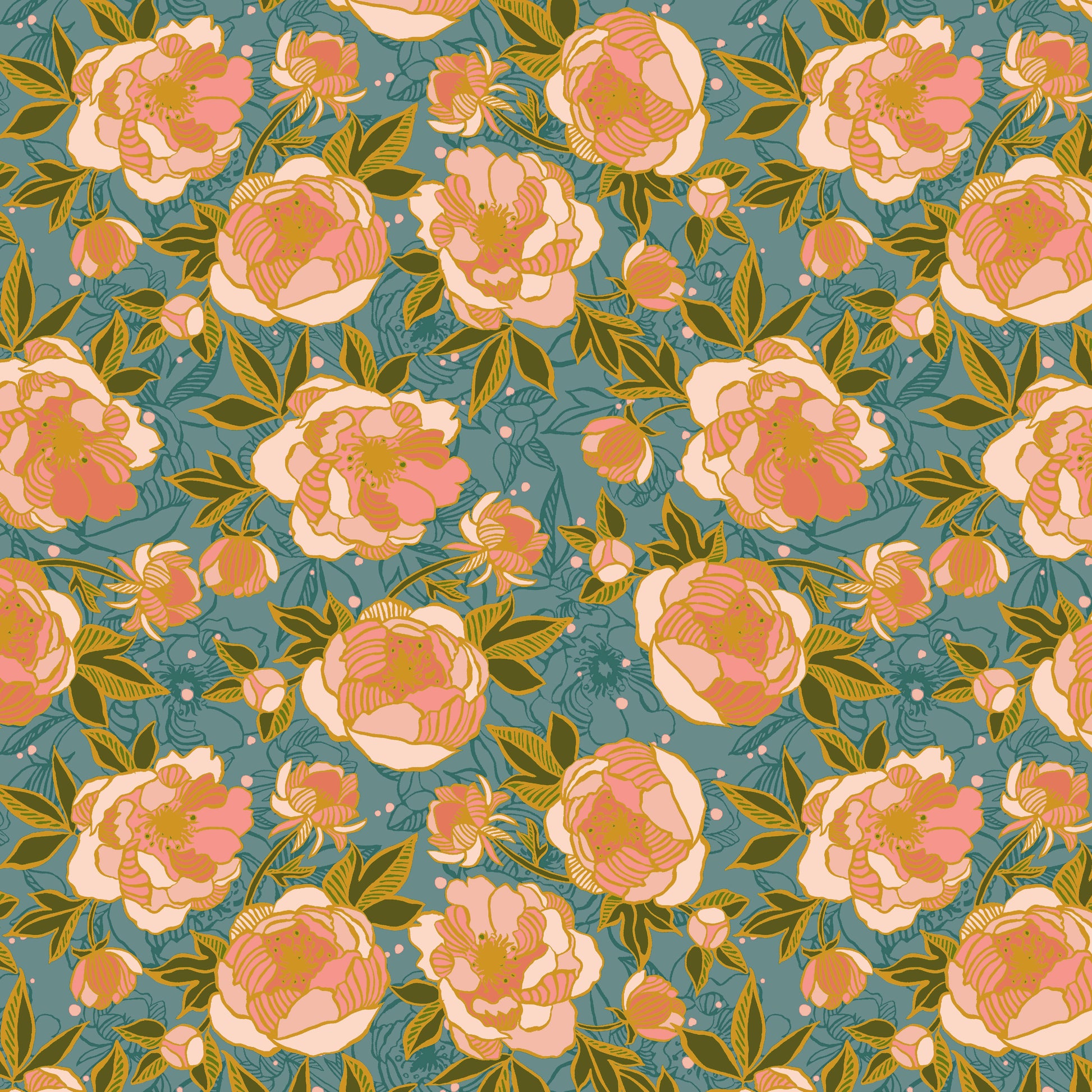 Lush Life by Jennifer Moore - Wild Peonies Soft Teal 54713-5
