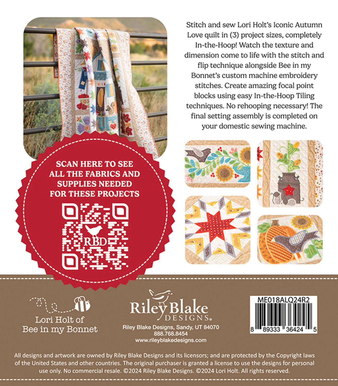 Autumn Love Quilt Projects ny Lori Holt - Machine Embroidery USB