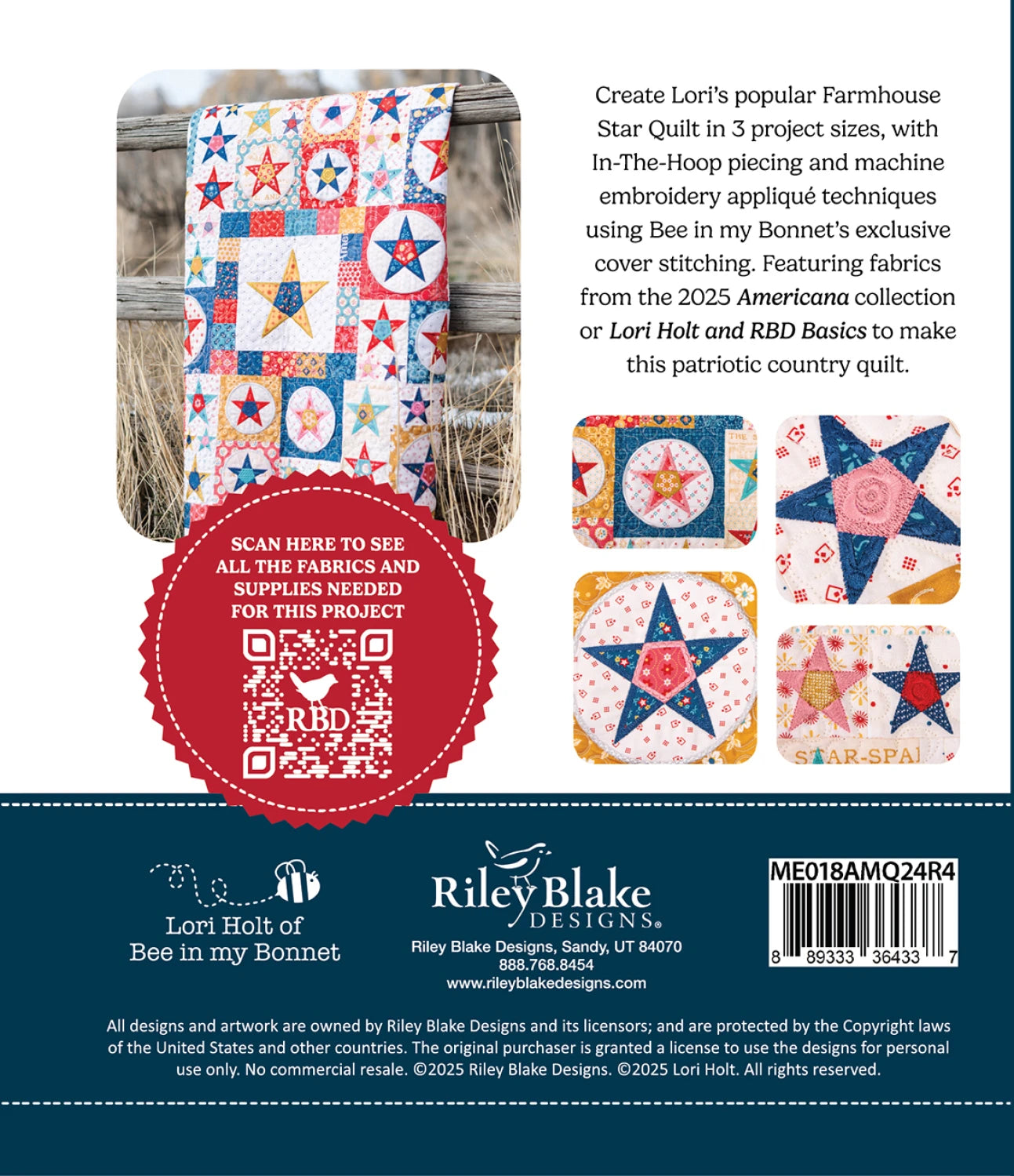 Americana Farmhouse Star Quilt by Lori Holt - Machine Embroidery USB