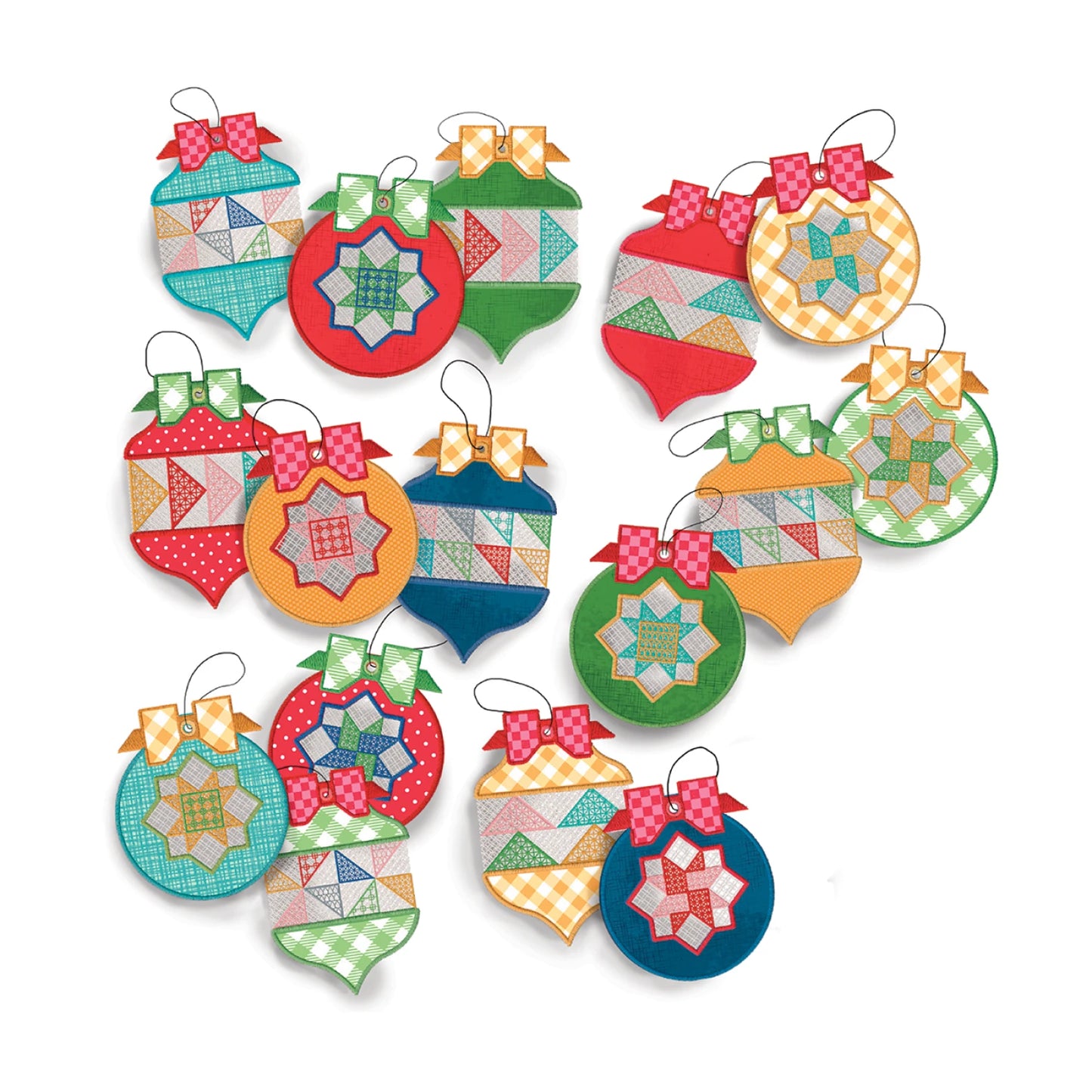 Home Town Holiday Patchwork Ornaments by Lori Holt - Machine Embroidery USB