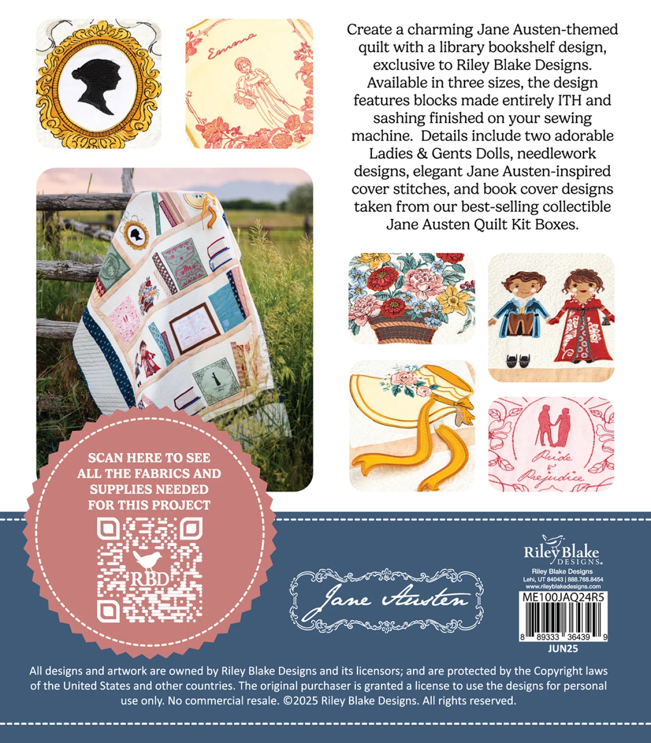 Jane Austin Library Quilt - Machine Embroidery USB