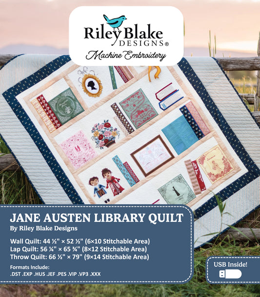 Jane Austin Library Quilt - Machine Embroidery USB