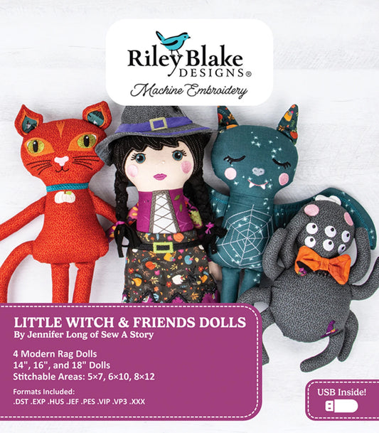 Little Witch and Friends Dolls by Jennifer Long - Machine Embroidery USB