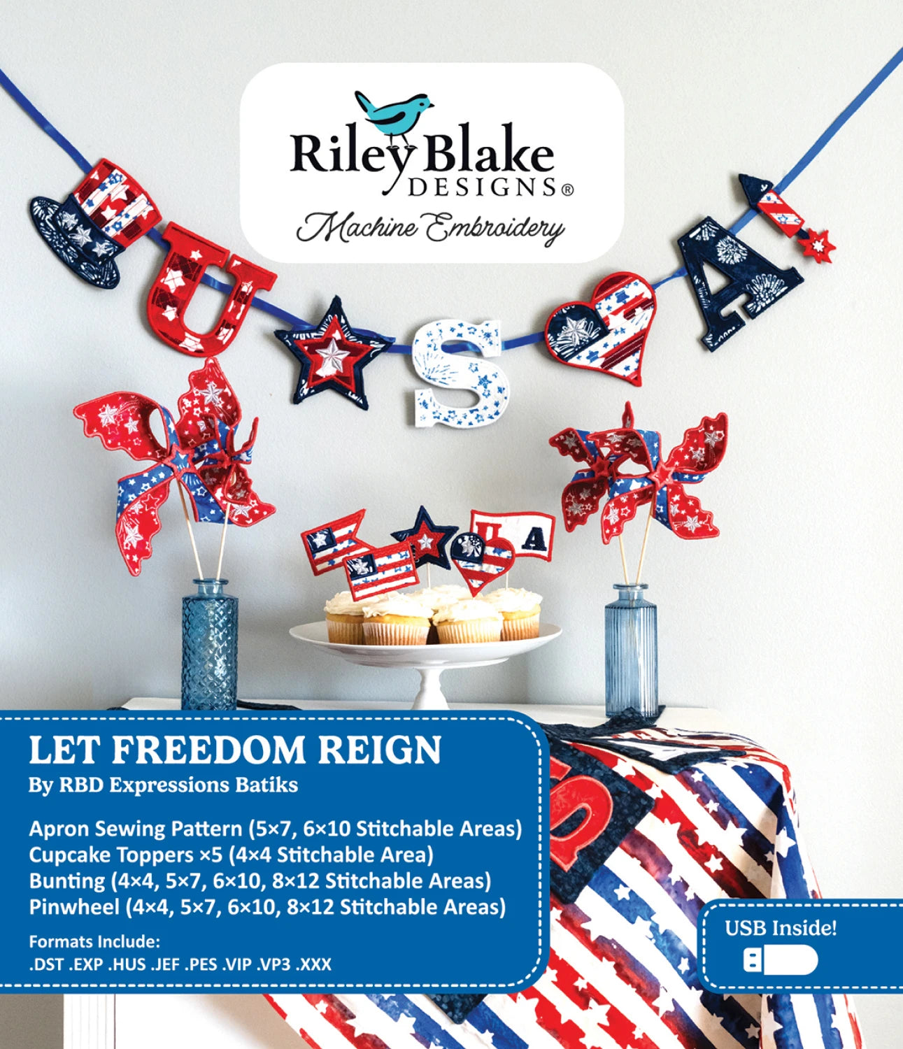 Let Freedom Reign 4th of July  - Machine Embroidery USB