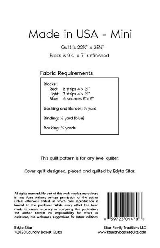 Made in USA - Mini Quilt Pattern by Laundry Basket Quilts