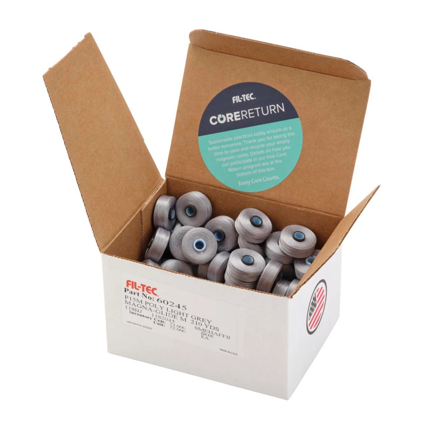 Magna-Glide Poly Classics Style M Jumbo Pre-Wound Bobbins 210yds - Light Grey # 60245-M - 72 Pack (Special Order)