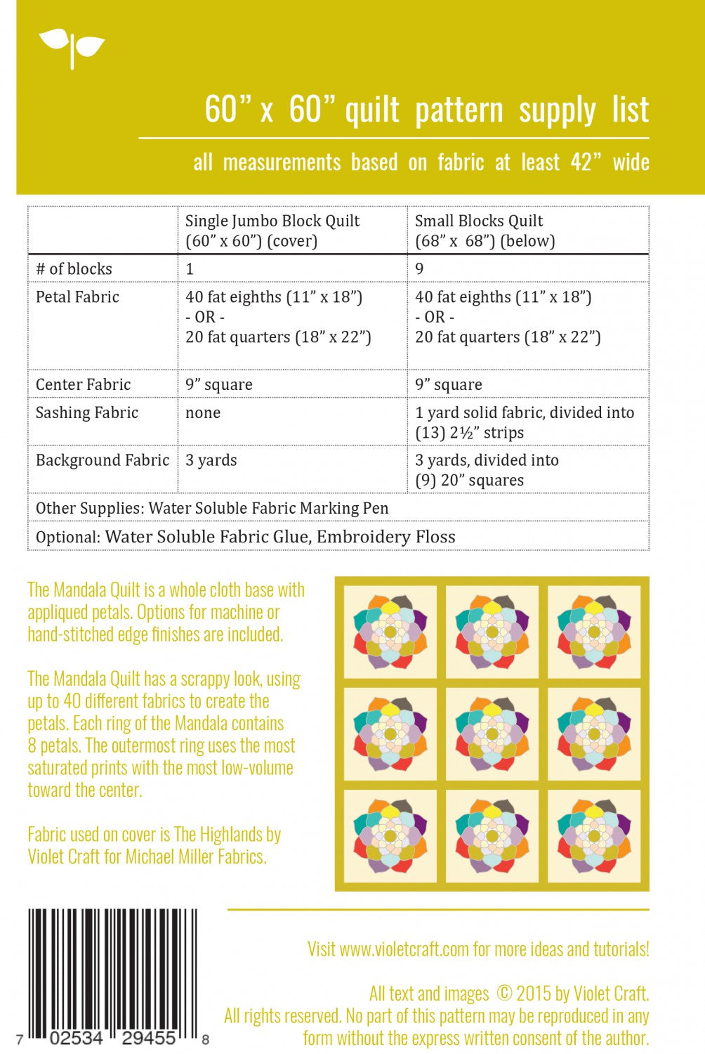 Mandala Applique Quilt Pattern by Violet Craft