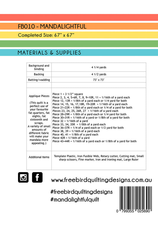 Mandalightful Applique Quilt Pattern by Free Bird Quilting Designs