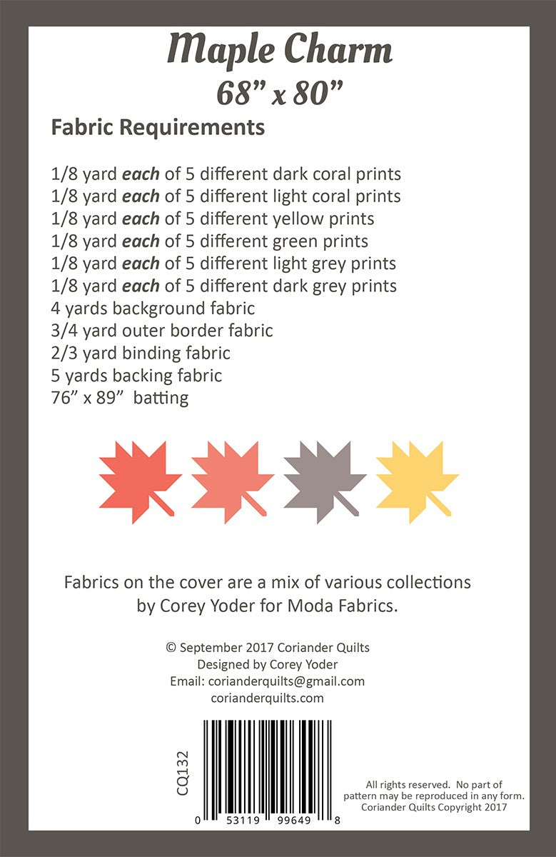 Maple Charm Quilt Pattern by Coriander Quilts - Special Order