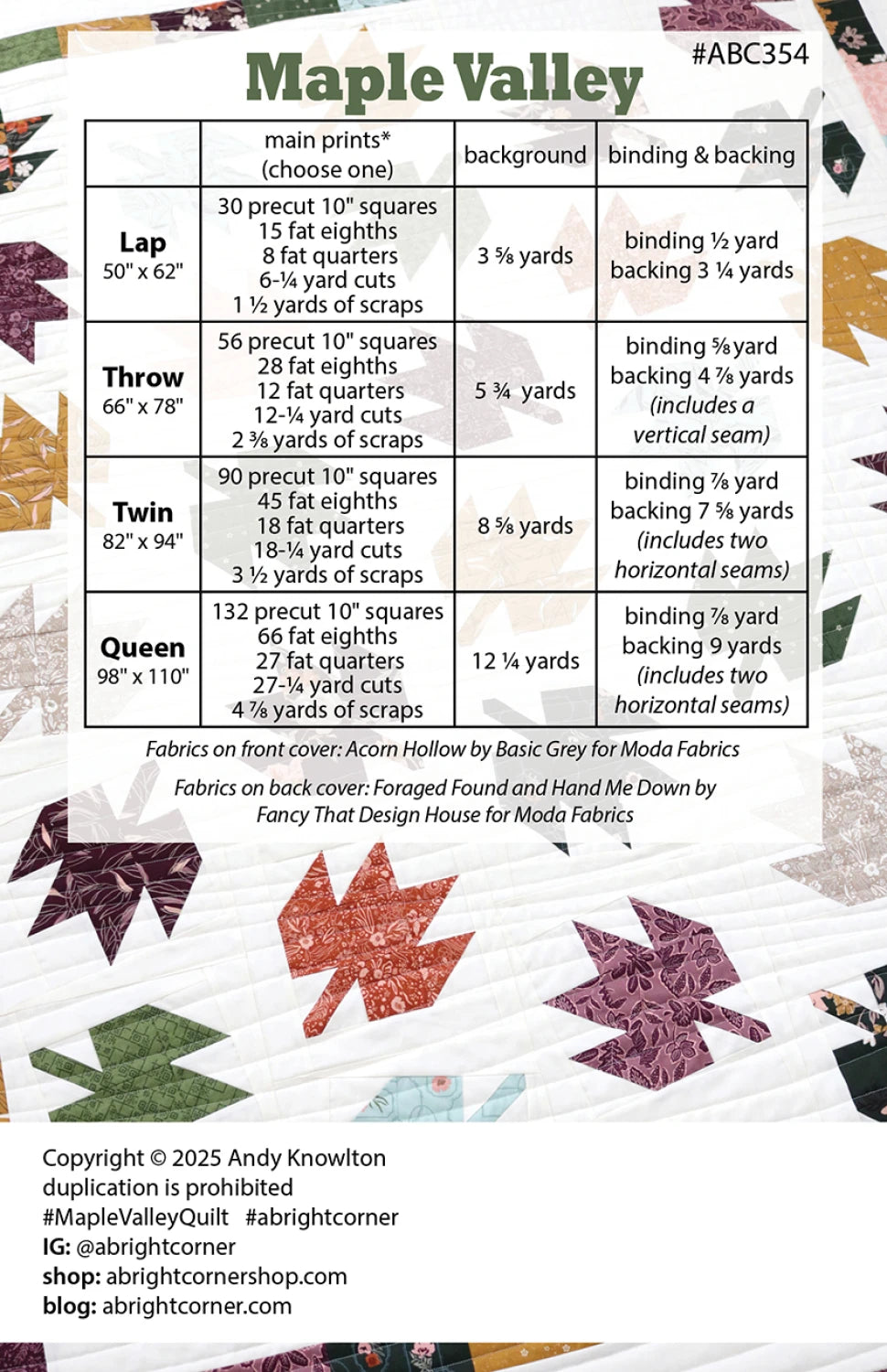 Maple Valley Quilt Pattern by A Bright Corner