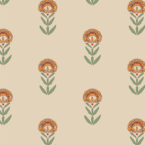 Marigold by Maureen Cracknell : Front Yard Marigolds - Linen Blend - 57"/58" WOF