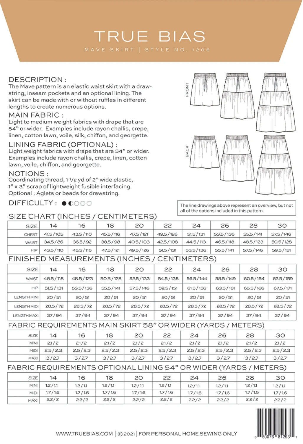 Mave Skirt Pattern by TrueBias Patterns : Size 14-30 - Special Order