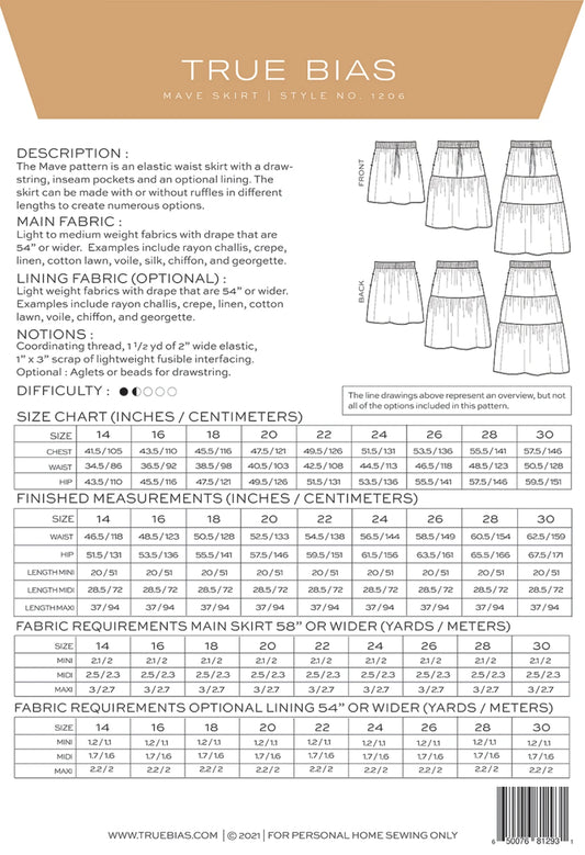 Mave Skirt Pattern by TrueBias Patterns : Size 14-30 - Special Order