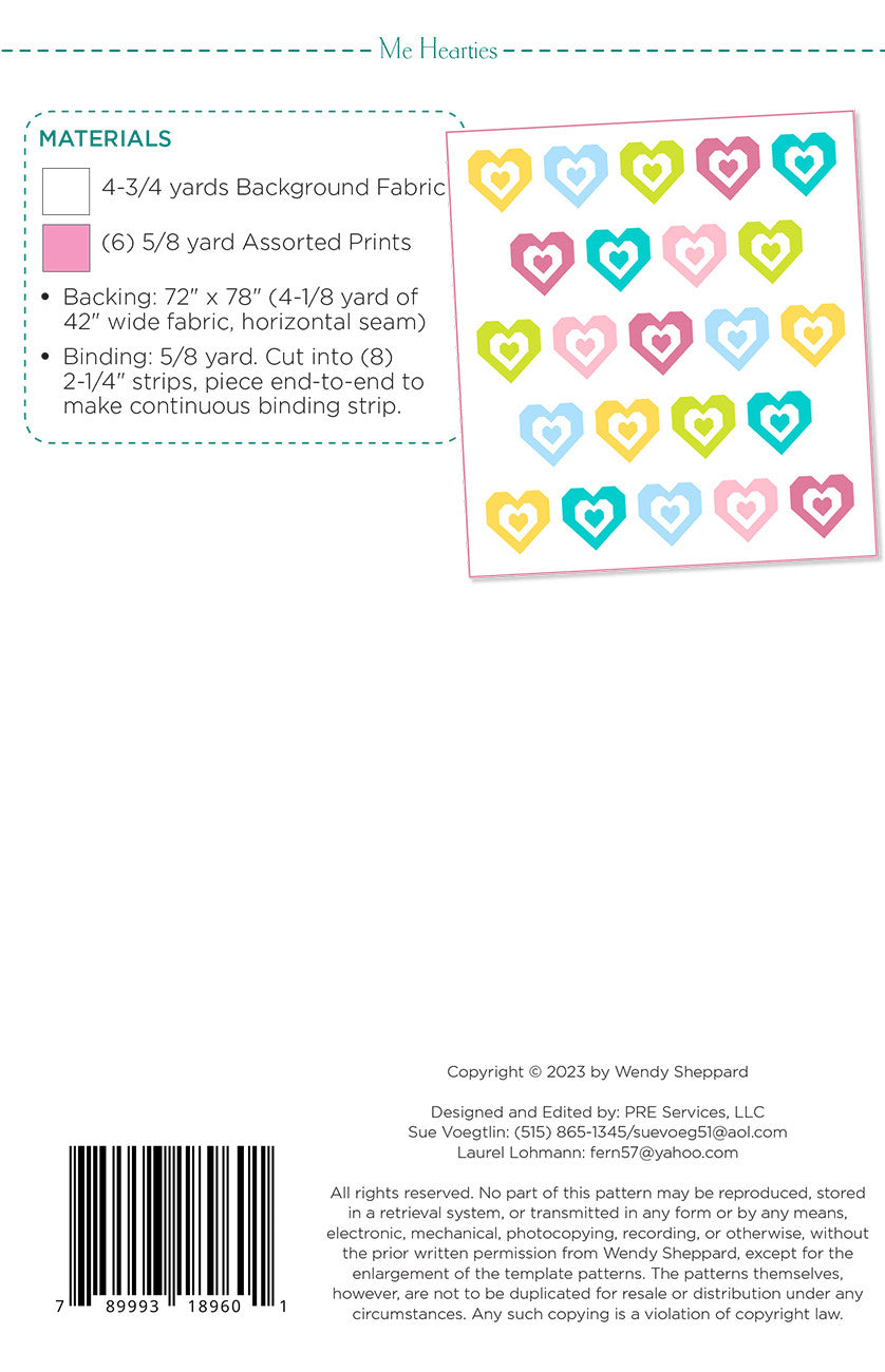 Me Hearties Quilt Pattern by Wendy Sheppard