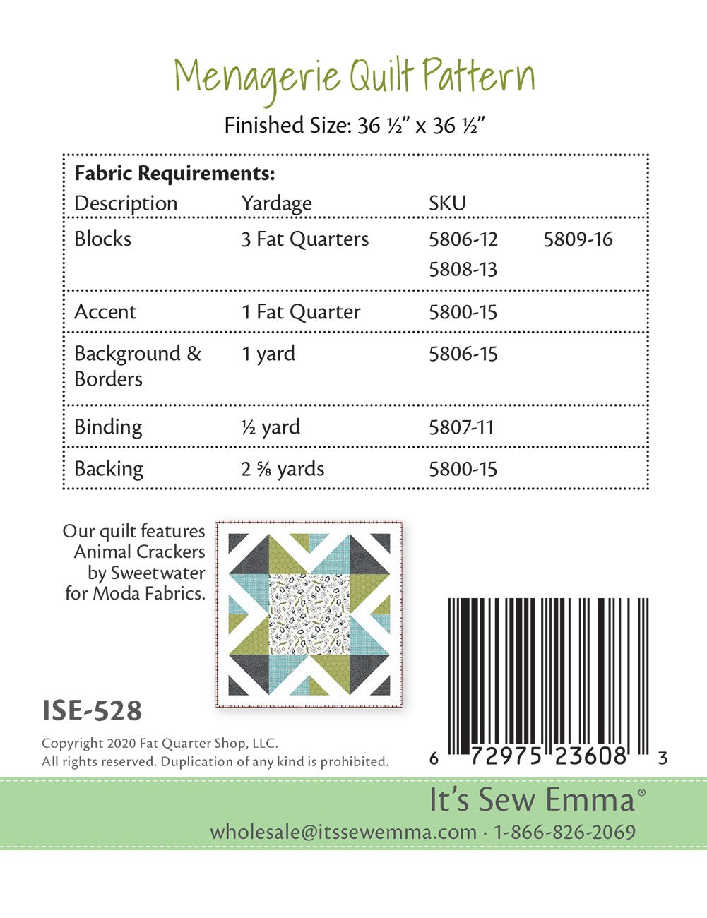 Menagerie Little P Quilt Pattern by It’s Sew Emma