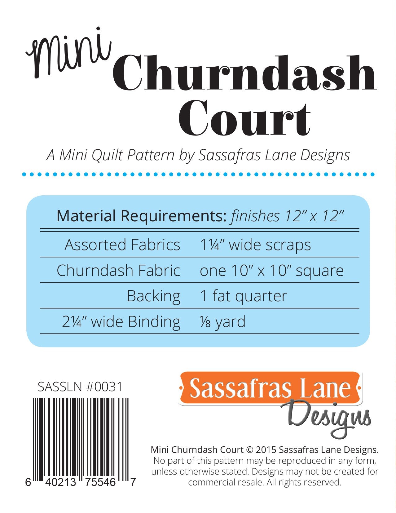 Mini Churndash Court # SASSLN0031- Special Order