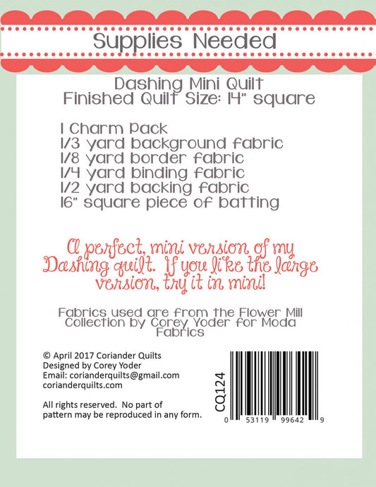 Mini Dashing Quilt Pattern by Coriander Quilts - Special Order