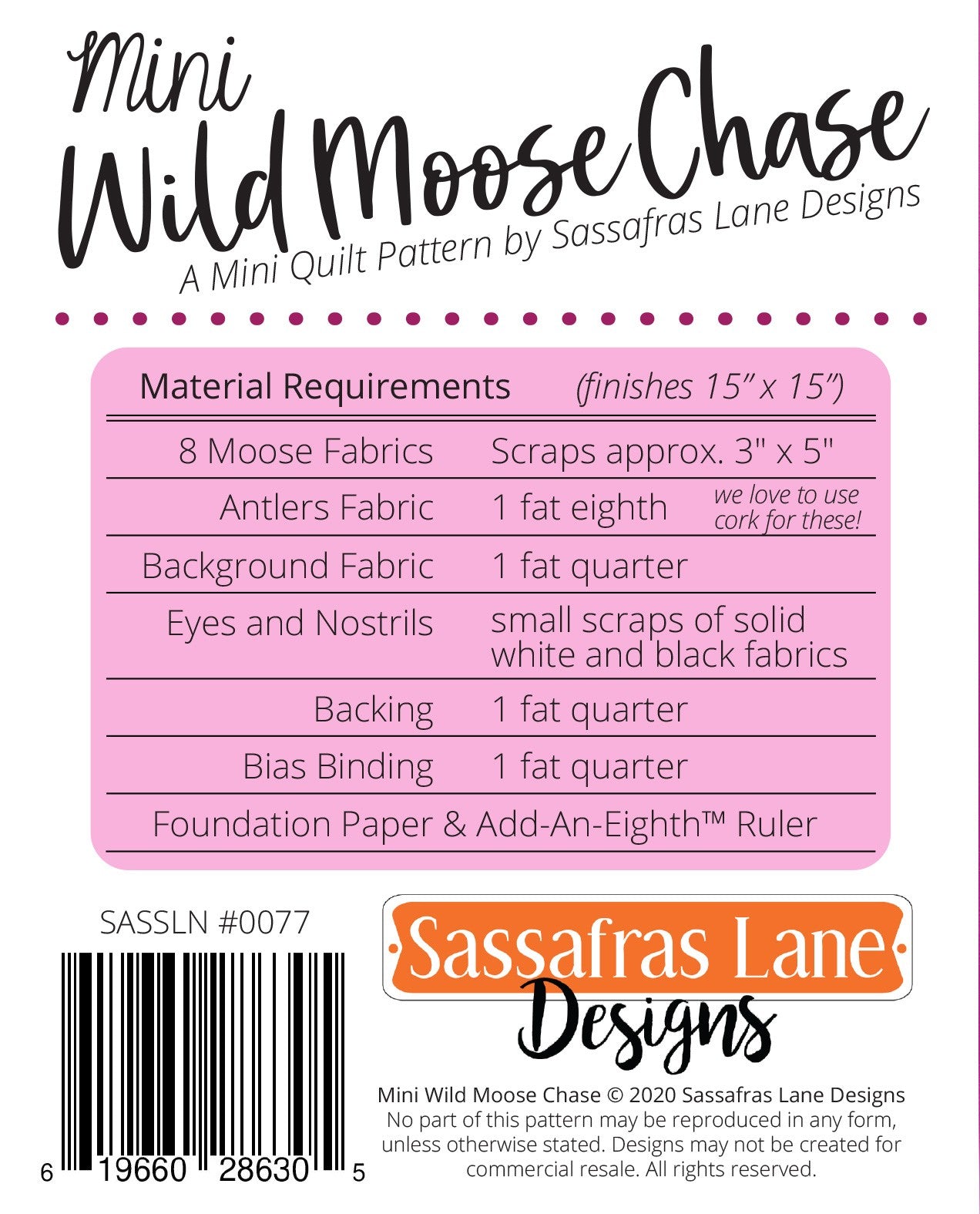 Mini Wild Moose Chase Quilt Pattern by Sassafras Lane - Special Order