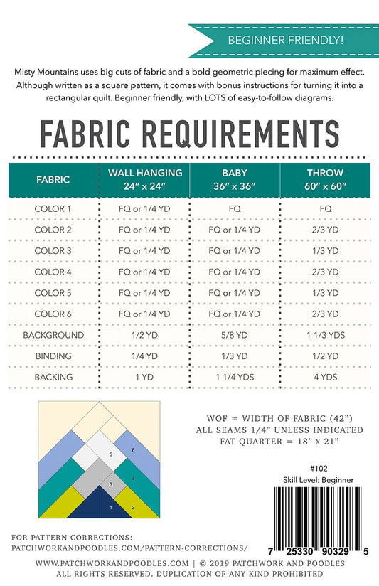 Misty Mountains Quilt Pattern by Patchwork & Poodles