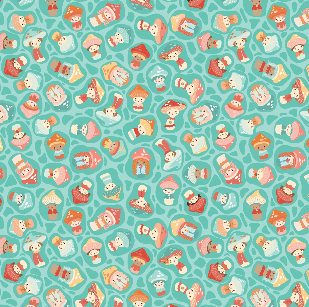 Mushroom Blooms by Poppie Cotton : Baby Bellas Teal