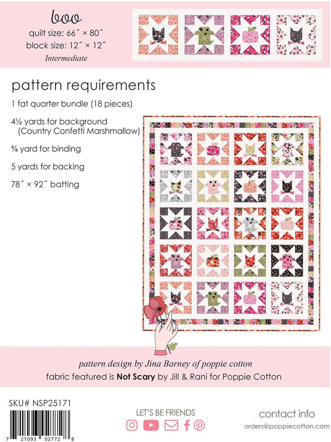 Not Scary by Poppie Cotton : Boo Quilt Kit