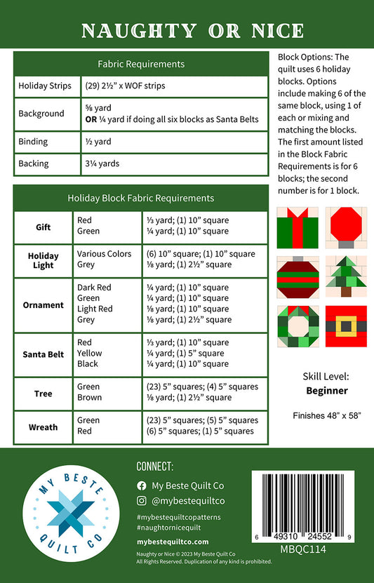 Naughty or Nice Quilt Pattern by My Beste Quilt Co.