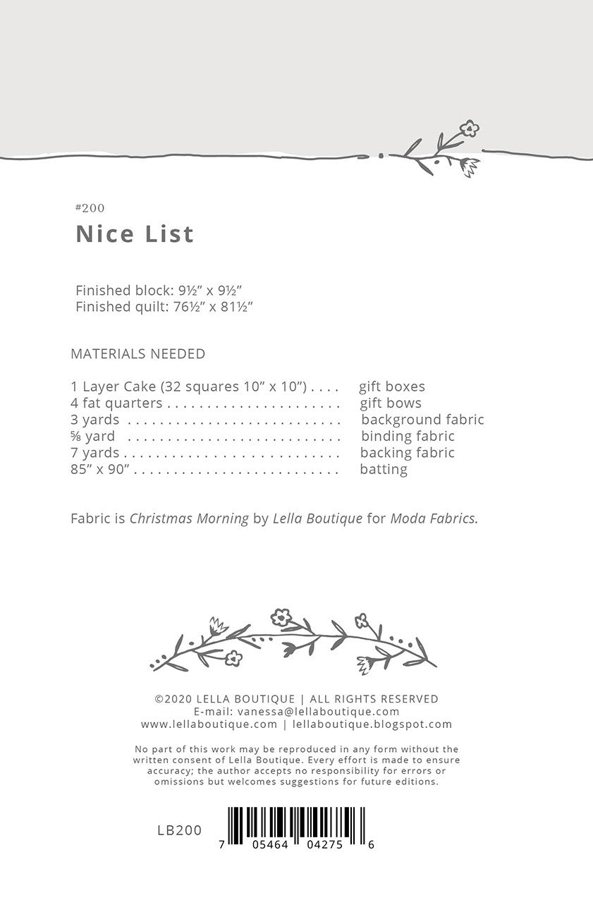 Nice List Quilt Pattern by Lella Boutique