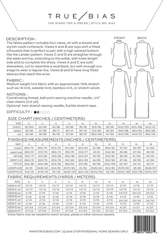 Nikko Dress Pattern by TrueBias Patterns : Size 0-18 - Special Order