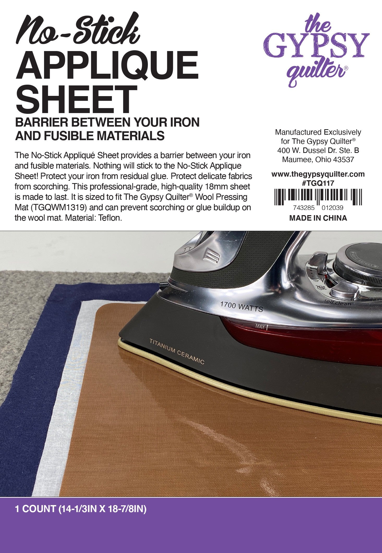 No-Stick Appliqué Sheet - 14 1/3” x 18 7/8” - Special Order