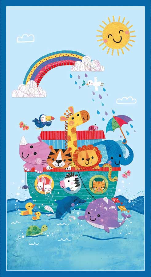 Noah and Friends by Lindsey Sagar : Main Panel 4588P-77 Cobalt