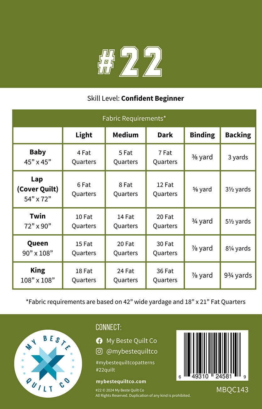 Number #22 Quilt Pattern by My Beste Quilt Co.