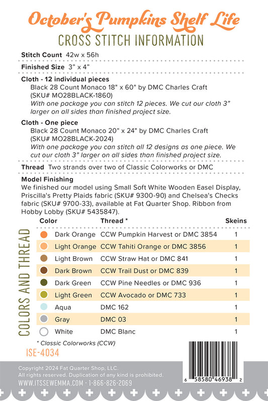 October's Pumpkins Shelf Life Cross Stitch Pattern # ISE-4034 - Special Order