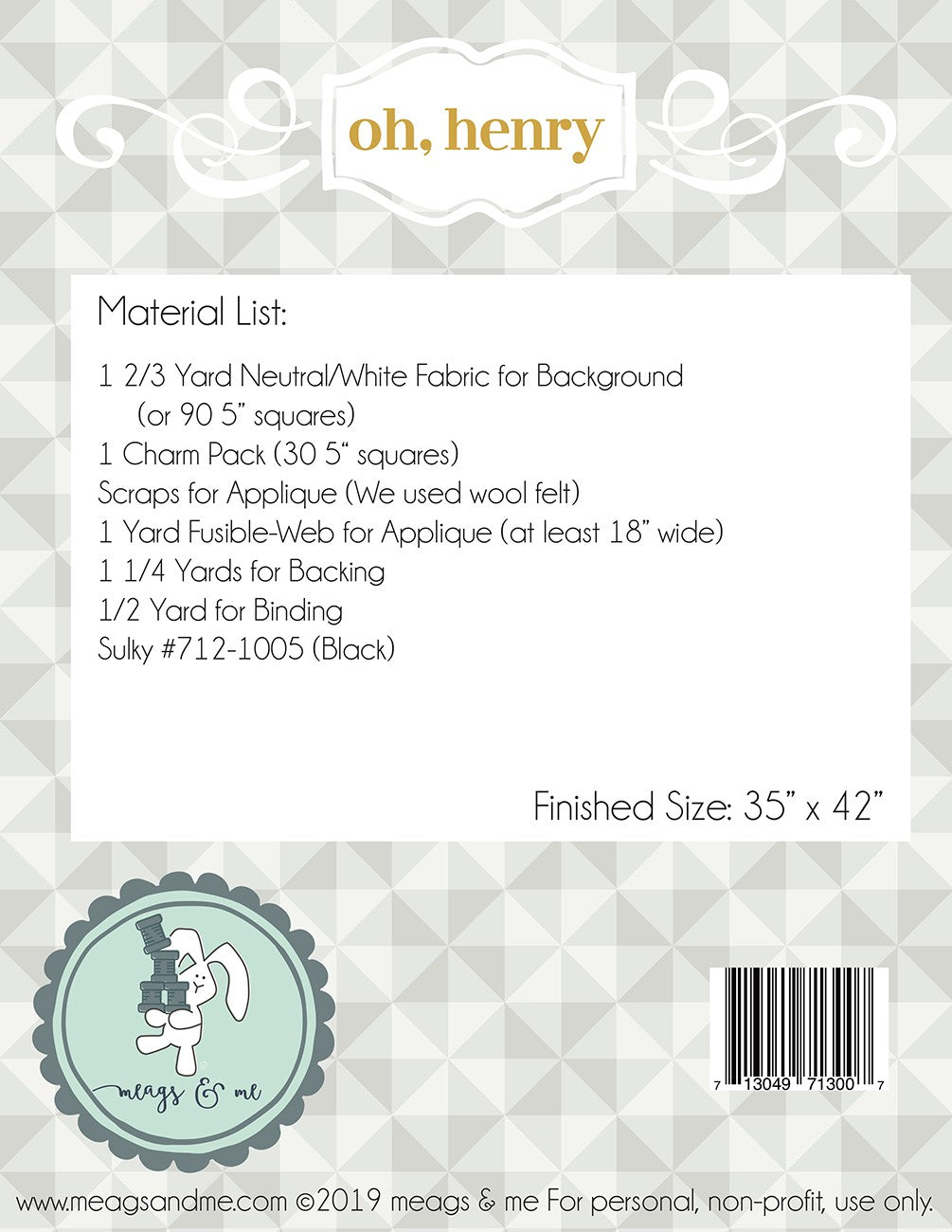 Oh, Henry Quilt Pattern by Meags & Me - Special Order