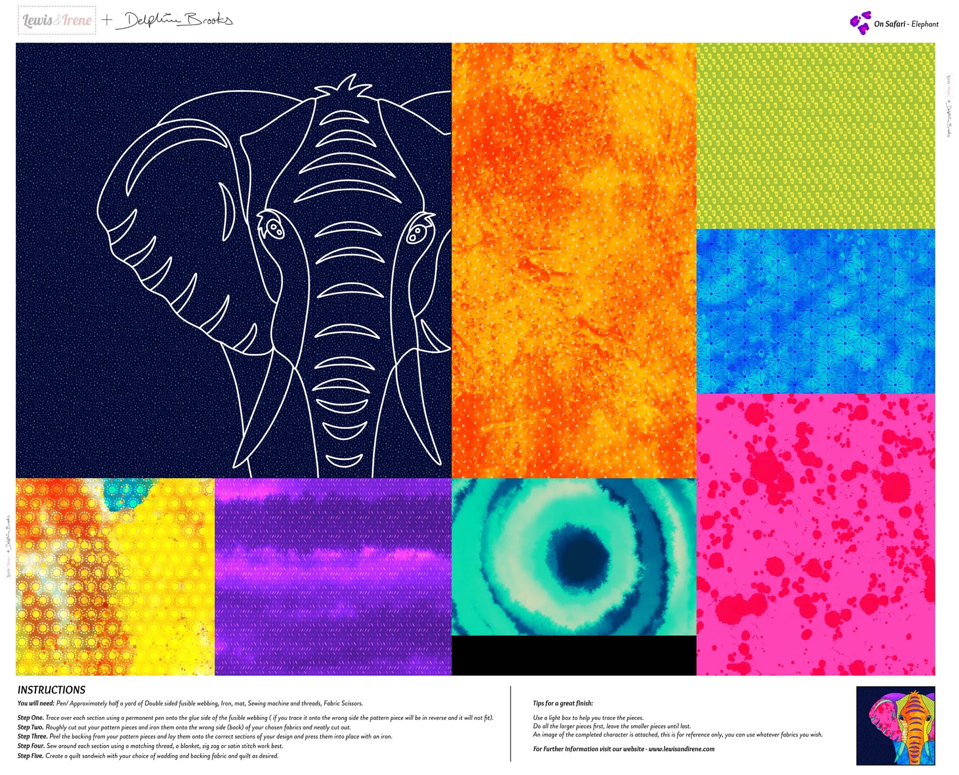 On Safari Appliqué Panel by Delphine Brooks - Elephant DB25