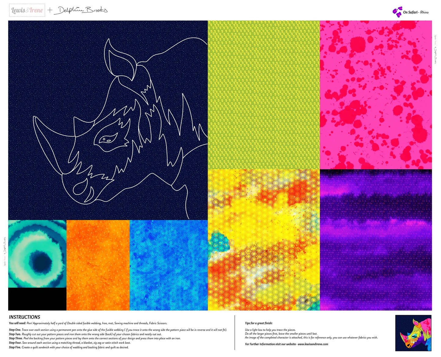 On Safari Appliqué Panel by Delphine Brooks - Rhino DB29