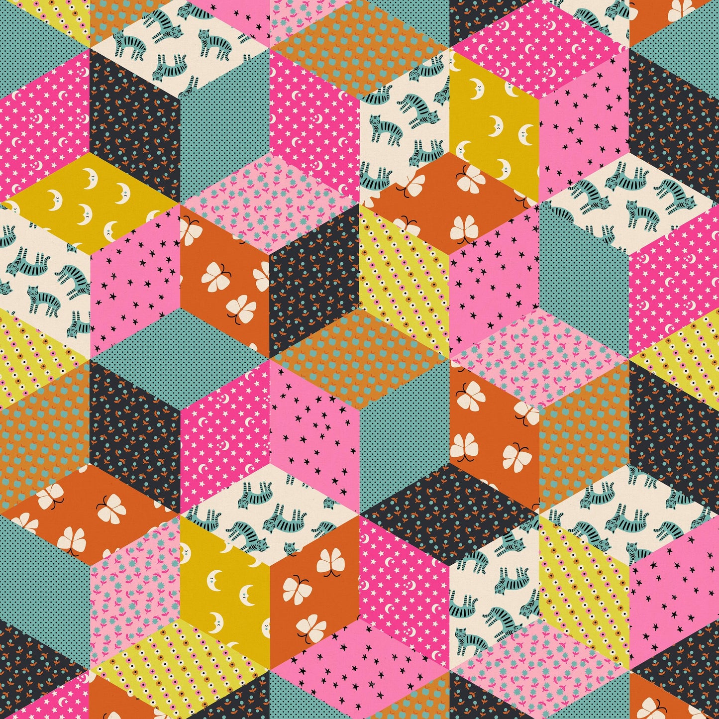 Ooh Lucky Lucky by Alexia Marcelle Abegg : Canvas Tumbling Blocks Turquoise RS4120 15L