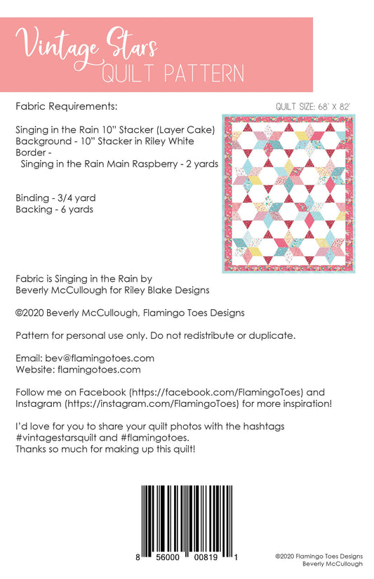 Oversized Vintage Star Quilt Pattern by Flamingo Toes - Special Order