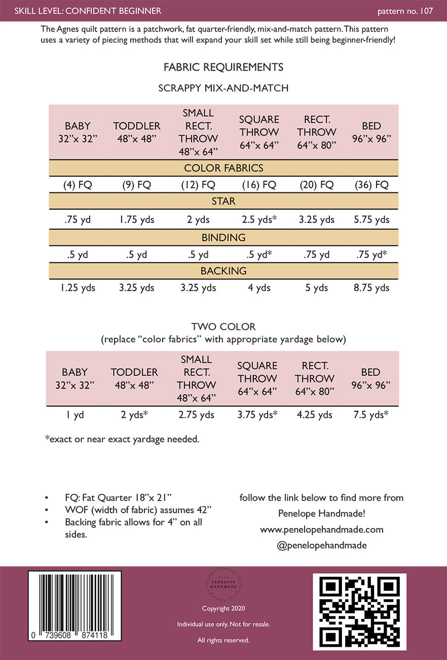 Agnes Quilt Pattern # PHM107 -Special Order