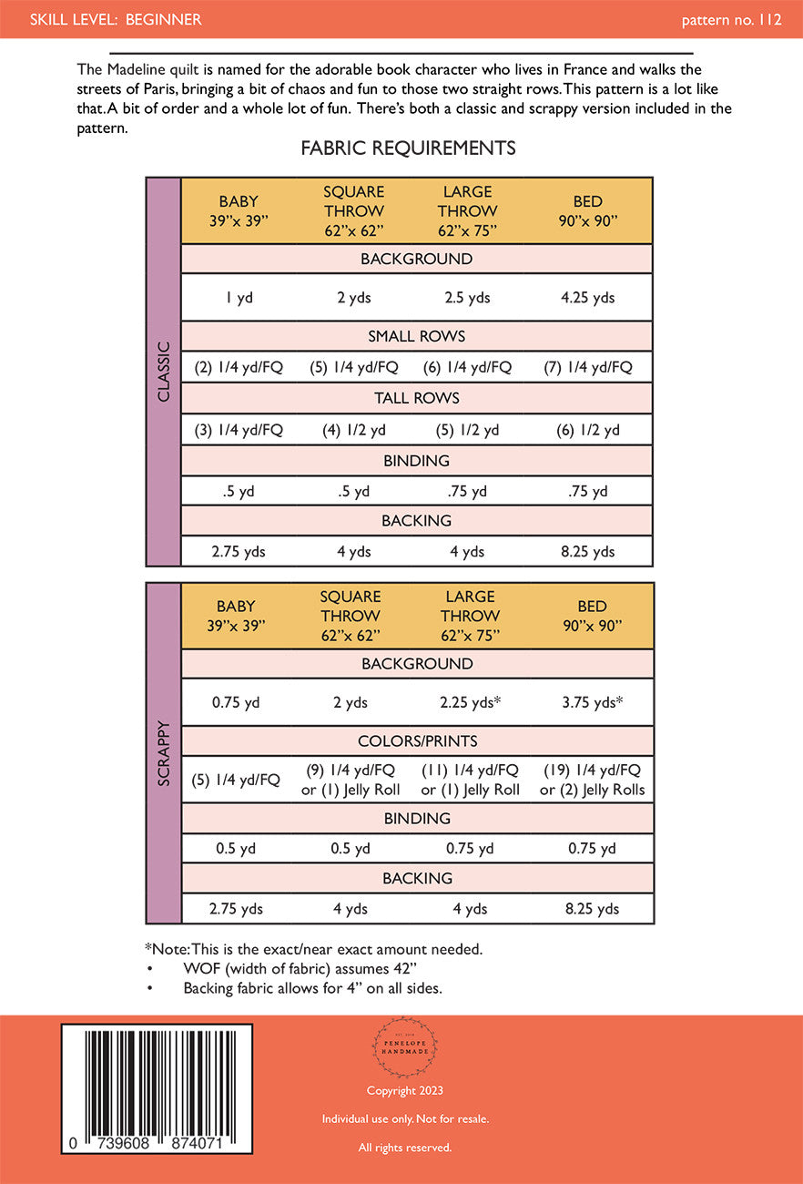 Madeline Quilt Pattern # PHM112 - Special Order - Expected to ship after 10-20-24