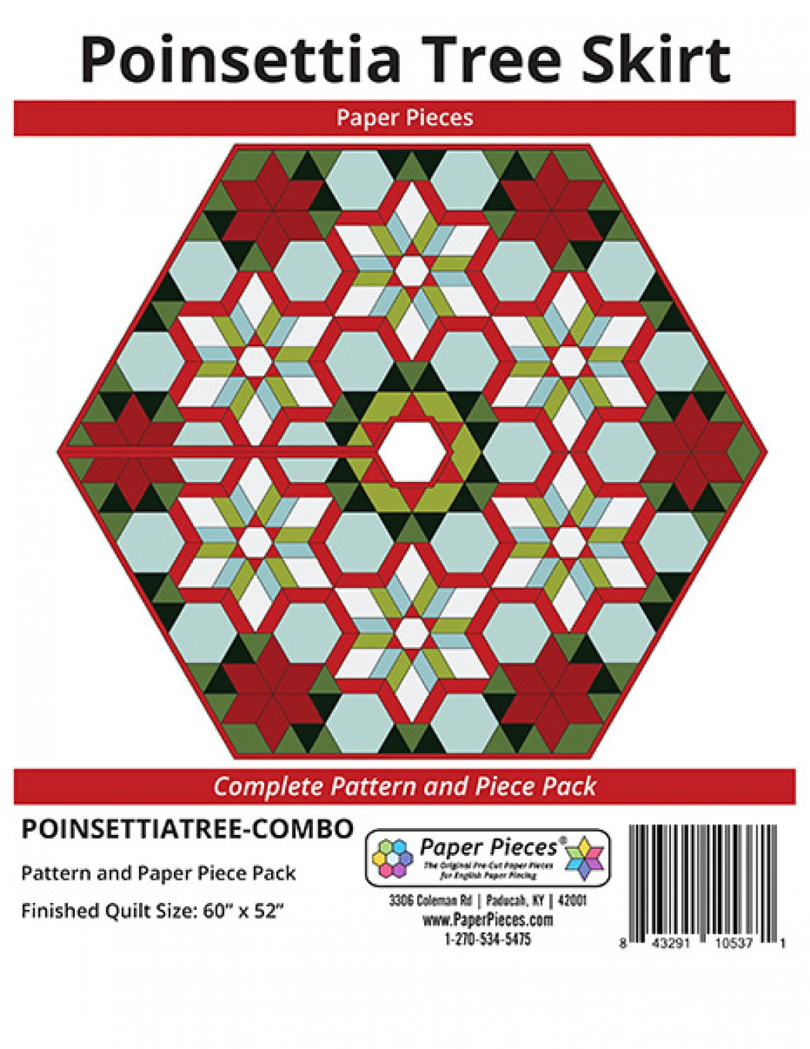 Poinsettia Tree Skirt Complete Pattern and Paper Piece Pack by Paper Pieces # POINSETTIATREE-COMBO- Special Order