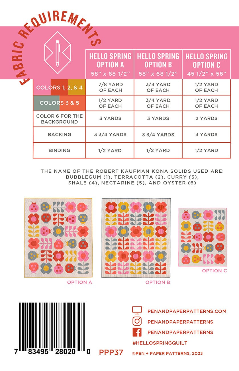 Hello Spring Quilt Pattern # PPP37 - Special Order