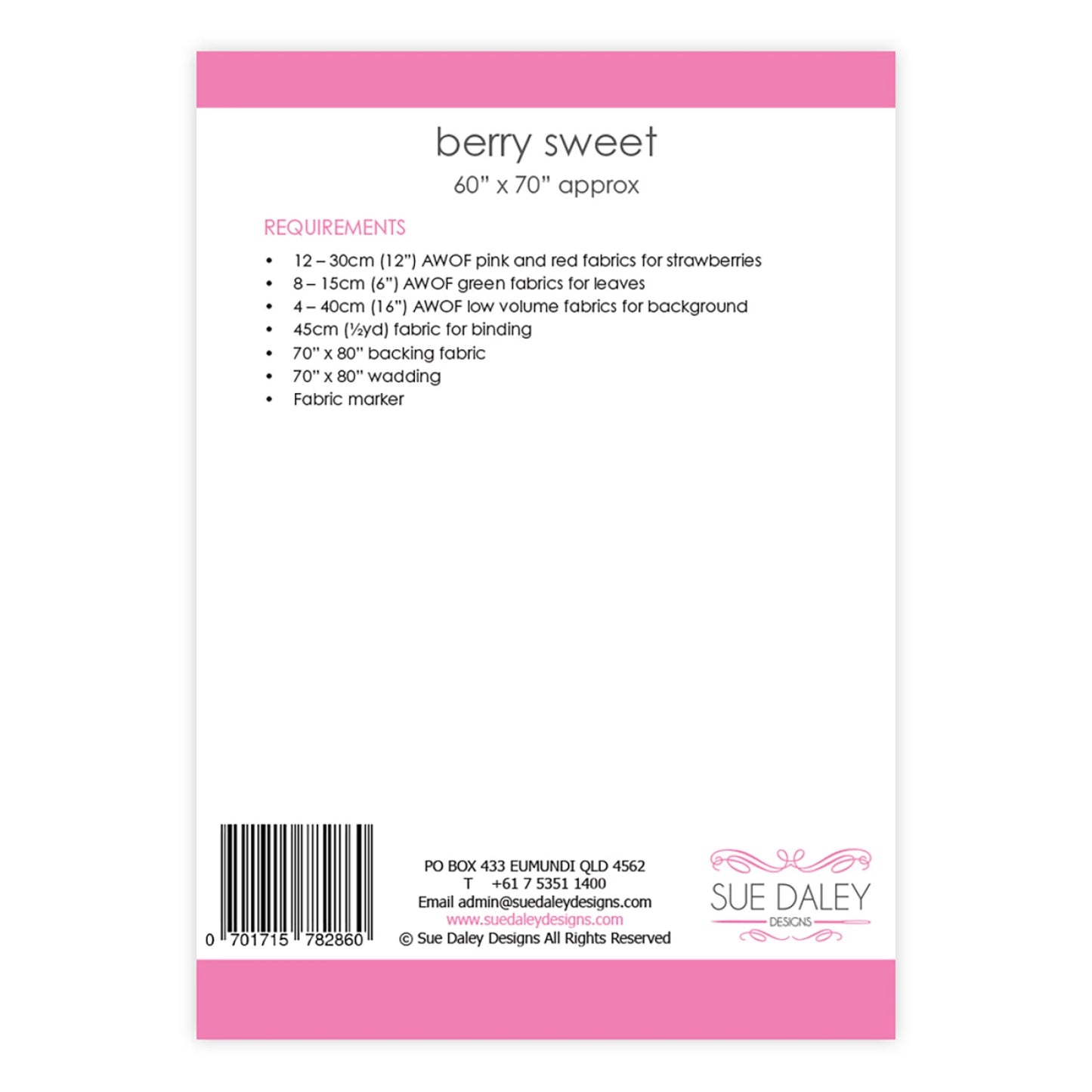 Berry Sweet Quilt Pattern by Sue Daley Designs