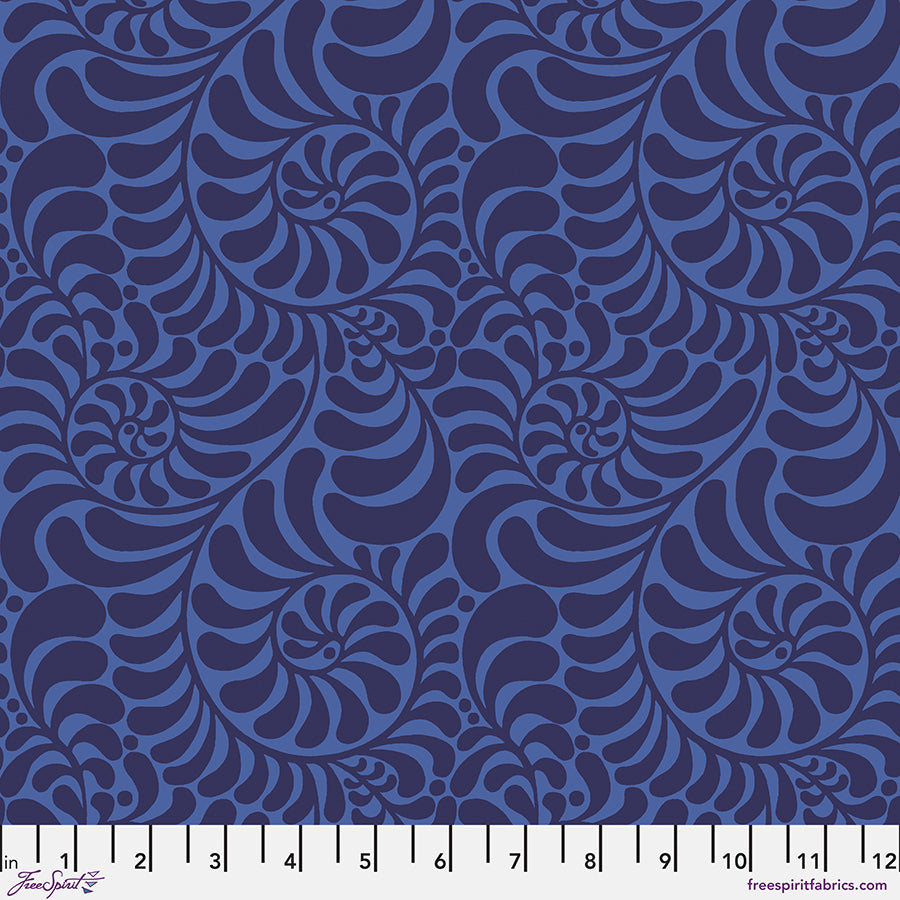 Flower Dance by Jane Sassaman:  Curlique Indigo PWJS162.INDIGO (Estimated Arrival Jan.2025)